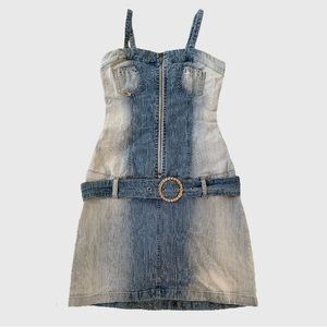 Y2K Atmosphere Denim Bedazzled Jean Corset Mini Dress With Chunky Belt Size M